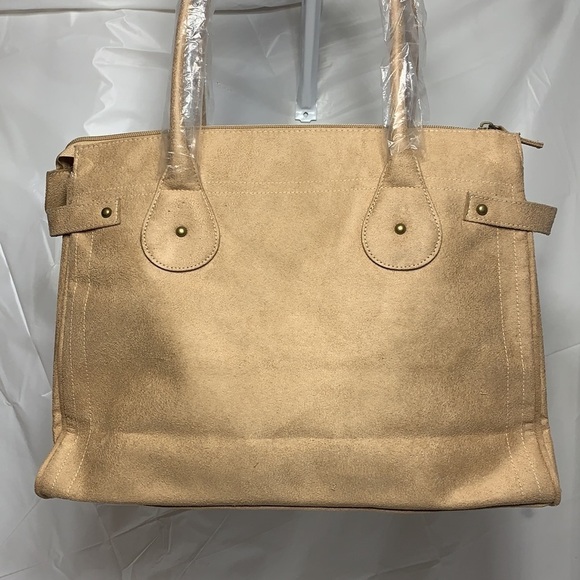 JESSICA Simpson Jessica's Fancy Gift Bag Light Tan Debossed Floral Fabric Tote - Picture 3 of 8